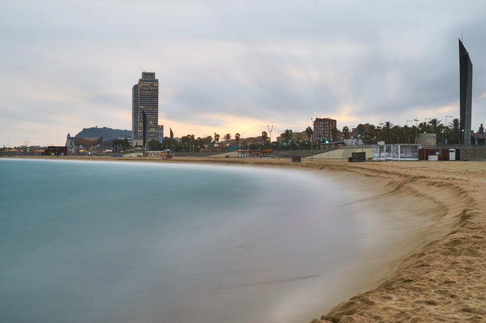The Barcelona Beach from the Poble Nou district.