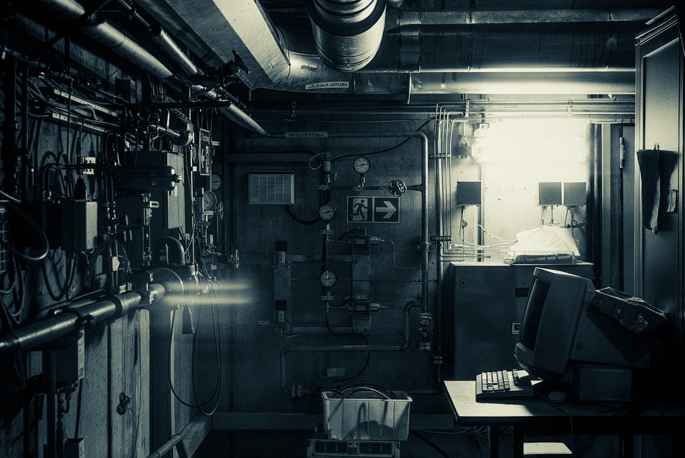 An old workplace with a CRT monitor in the halls of HERA.